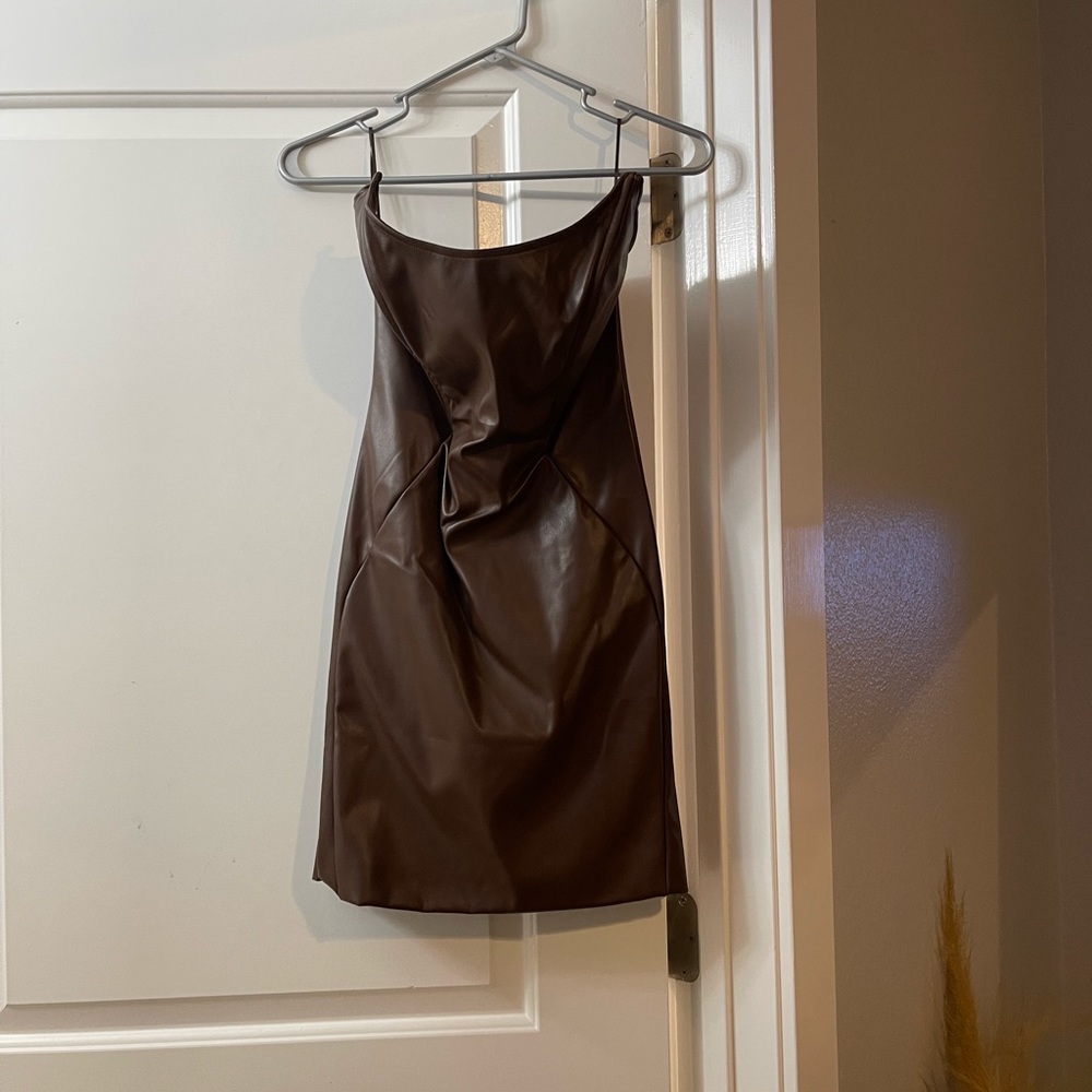 Brown leather dress